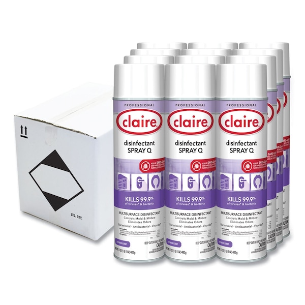 Claire Spray Q Disinfectant. Lavender Scent, 17 oz Aerosol Spray, 12PK CL1003 - main